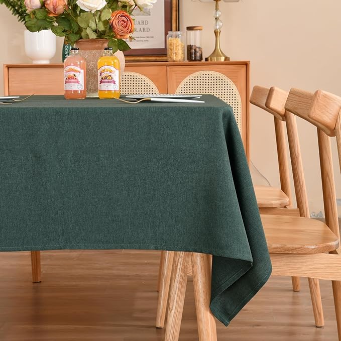 Rectangle Tablecloth Linen Textured Table Cloths 57 x 118 Inch Waterproof Spill-Proof Wipeable Wrinkle Free Dining Table Cover Christmas Thanksgiving Fall Farmhouse Outdoor Indoor Use, Hunter Green