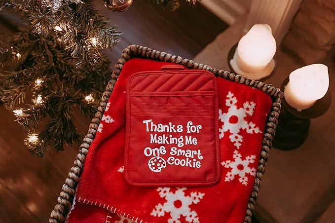 Teacher Christmas Gift for Women - Thank You Present Potholder - One Smart Cookie Oven Mitt - Set of 2 (One Smart Cookie)