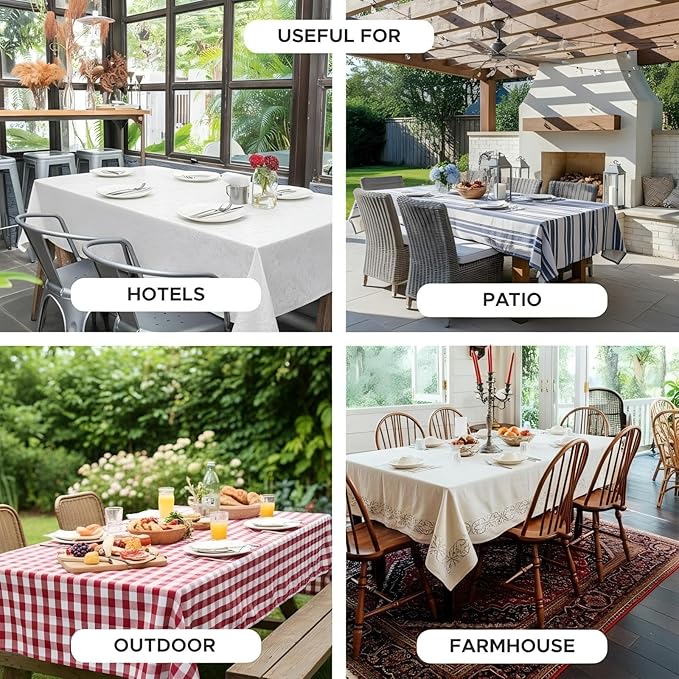 Faux Linen Tablecloths for Rectangle Tables, 2 Pack Burlap Textured Table Cloths Washable Farmhouse Table Cover Water Resistant for Dining, Wedding, Outdoor(White, 60"×120")