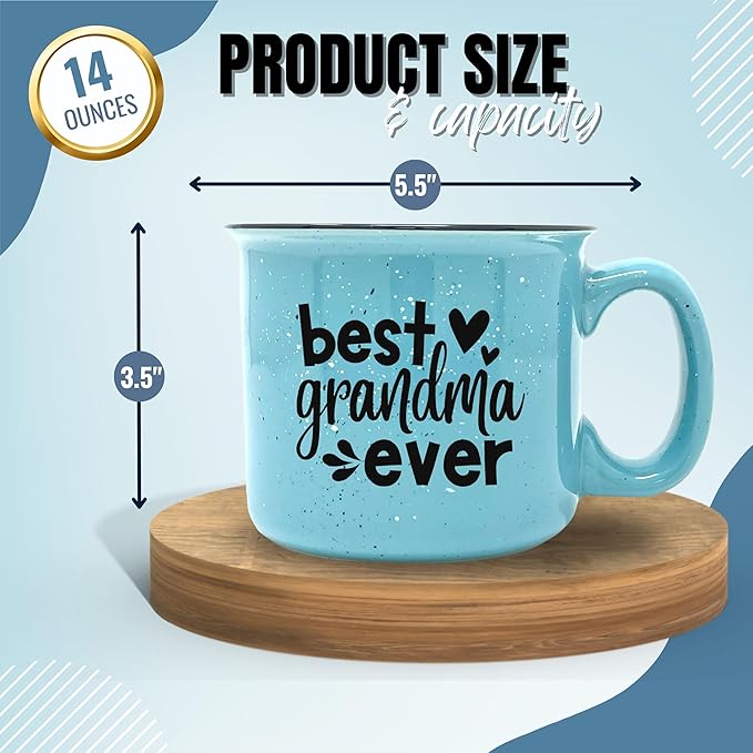 Best Grandma Ever Teal - Cute Funny 15 oz Coffee Mug - Unique Fun Gifts for Grandmother, Grandma from Grandkids - Coffee Cups & Mugs with Quotes