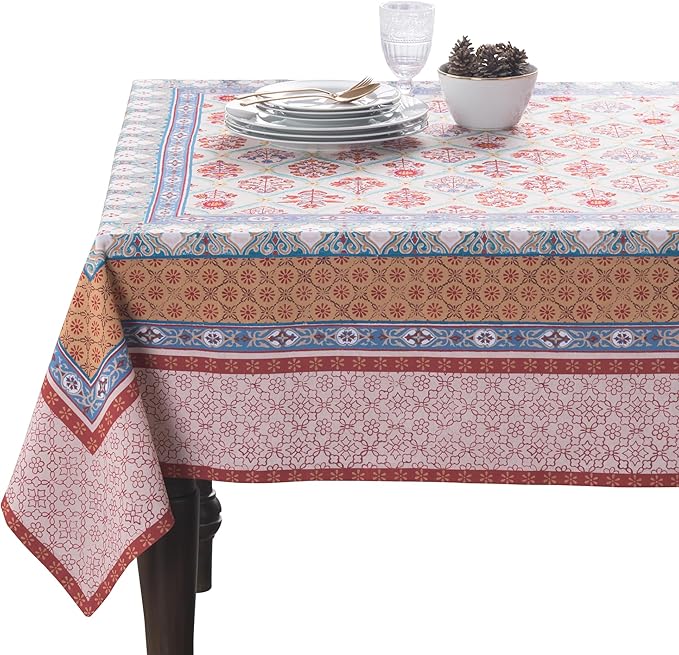 Maison d' Hermine Table Cloth Rectangle Table 100% Cotton 60 x 120 Inches Fall Tablecloth Reusable Everyday Use for Thanksgiving Christmas Decorations Dining Farmhouse Party (Romane)