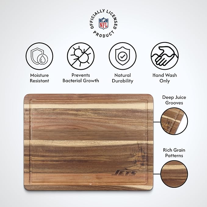 The Memory Company Officially Licensed NFL Acacia Cutting Board – 11.7" x 15.7" Durable Wood Chopping & Serving Board with Team Logo