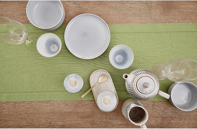 Solino Home Linen Moss Green Table Runner 90 Inches Long - 100% Pure Linen Hemstitch 14 x 90 Inch Table Runner for Dining, Winter, Spring, Easter, St Patricks Day - Classic Hemstitch