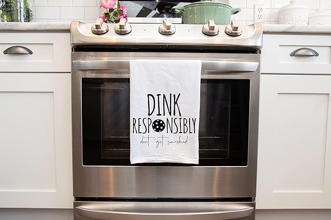 Funny Kitchen Towel - Pickleball Dink Responsibly Don't Get Smashed Dish Cloth Gift for Him or Her - Pickle Ball - Retirement - Christmas - Mothers Day - Fathers Day - Birthday (Dink Responsibly)