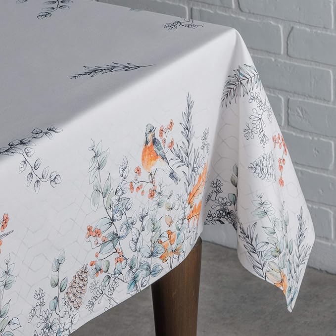 Maison d' Hermine Table Cloth Square Table 100% Cotton 54 x 54 Inches Fall Tablecloth Reusable Everyday Use for Thanksgiving Christmas Decorations Dining Farmhouse Party (Whitish Shabby Chique)