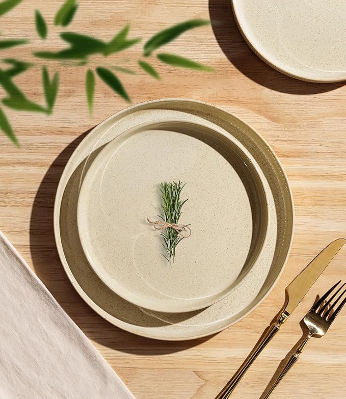 TheTerra Ceramic Dinnerware Sets for 6, 18 Pieces Porcelain Lightweight Speckled Plates and Bowls Sets, Scratch Resistant Dish Set, Oven & Microwave & Dishwasher Safe, Cappuccino