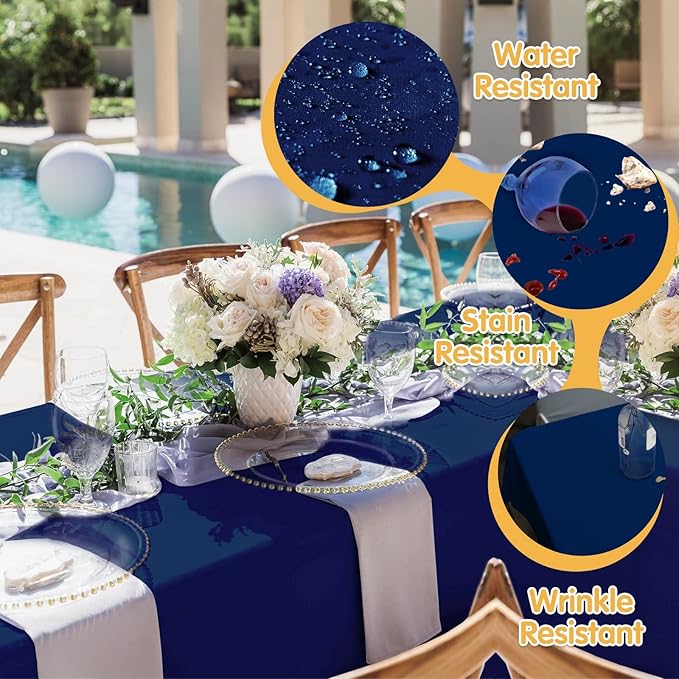 BRILLMAX 6 Pack Navy Blue Tablecloths 60 x 102 Inch for 6ft Rectangle Tables - 150 GSM Polyester Fabric, 15" Standard Drop, Water, Stain & Wrinkle Resistant Cloth Cover for Wedding Dining Buffet