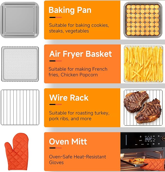 OUNIN Air Fryer Toaster Oven Combo – 11-in-1 Countertop Convection Steam Oven with Air Fryer, Steam, Dual Cook, Bake, Roast, Dehydrate, 90–430°F, Self-Cleaning, 16qt Capacity