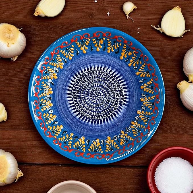 Ceramic Grater Bowl, Garlice Grater Plate, Handmade Ginger Grater, Mincer Bowl for Cheese &Vegetables, Ceramic Decorative Mincer, Hand Dish for Garlic (Sultan Light Blue)