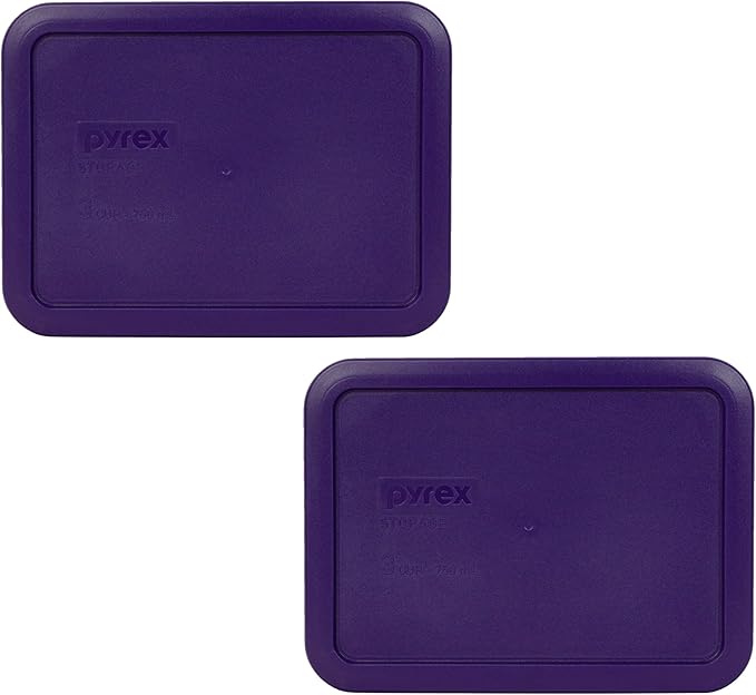 Pyrex 7210-PC 3 Cup Purple Rectangle Plastic Food Storage Lid, Made in USA - 2 Pack