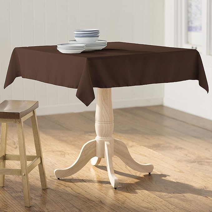 LA Linen Polyester Poplin Washable Square Tablecloth, Stain and Wrinkle Resistant Table Cover 58x58, Fabric Table Cloth for Dinning, Kitchen, Party, Holiday 58 by 58-Inch, Brown