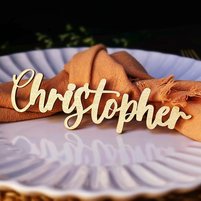 Customized Wooden Name Tags for Place Setting, Personalized Place Cards for Weddings, Bridal Showers and Events, Cursive Laser Cut Seating Cards