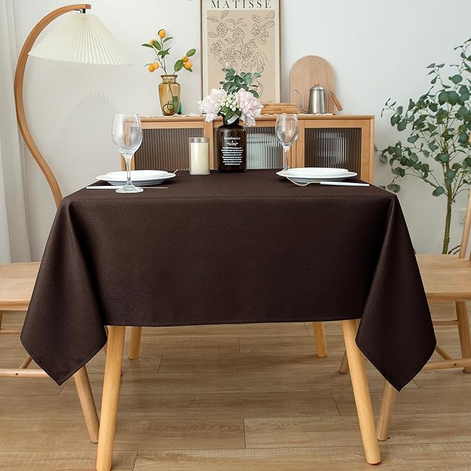 Biscaynebay Textured Fabric Square Tablecloth 60x60 Inch, Brown Water Resistant Table Cloth Small Card Folding Table Covers Linen for Dining, Kitchen, Wedding and Parties etc. Machine Washable