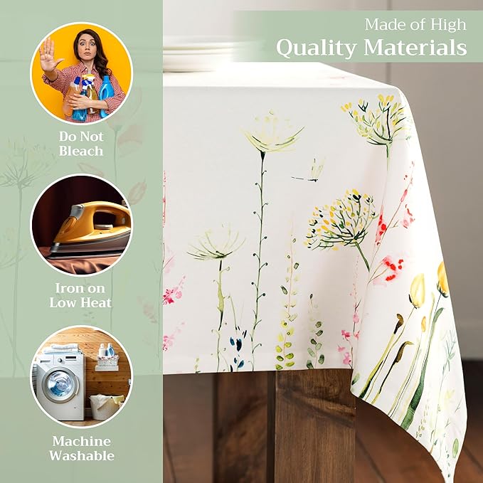 Maison d' Hermine Table Cloth Rectangle Table 100% Cotton 60 x 120 Inches Tablecloth Reusable Decorative for Dining Room Farmhouse Home Valentines Day Decorations Spring Summer - Botanical Fresh