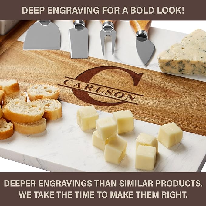Personalized Charcuterie Board Set, Realtor Closing Gift, Custom Engraved Marble Wood Cheese Board, Real Estate Agent Gift, Housewarming Gift for Buyers, Cheese Platter Serving Board, Gift Ready Box