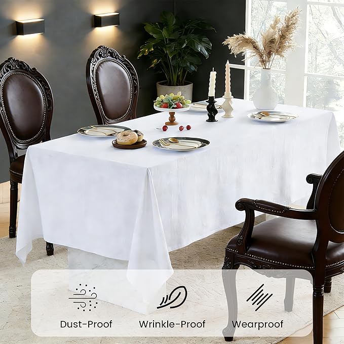 Simple&Opulence White Linen Tablecloth for Rectangle Tables-60×104 Inch, 100% Linen Farmhouse Tablecloth for 8-10 Seat Dining Table, Durable Stonewashed Tablecloth for Banquet, Dinner, Wedding