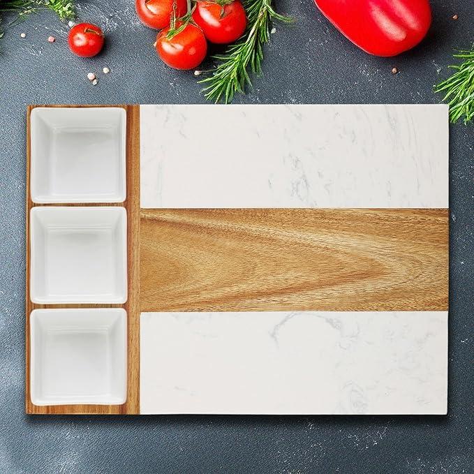 Marble Cutting Board Set, Charcuterie Cheese Boards, 3 Bowls, 3 Spoons, 4 Charcuterie Utensils, Meat, Fruits, Vegetables, Housewarming, Wedding - Marble Blank