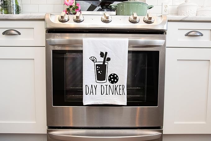 Funny Kitchen Towel - Day Dinker Pickleball Dish Cloth - Gift for Him or Her - Pickle Ball Gift - Retirement - Christmas - Mothers Day - Fathers Day - Birthday (Day Dinker)