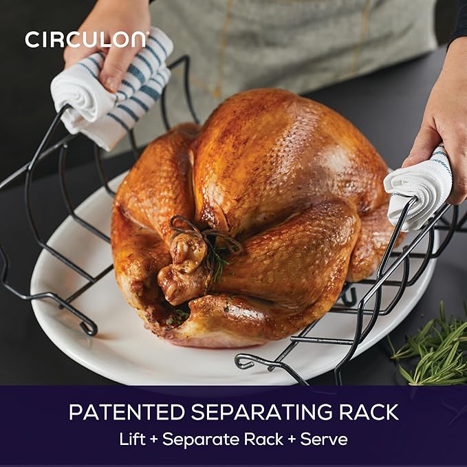 Circulon Ultra Lasting Nonstick Roaster/Roasting Pan with Easy Serve Rack, 17 Inch x 13 Inch, Black