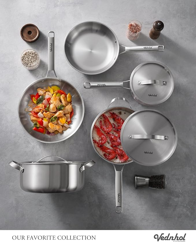 Stainless Steel Saute Pan with Stainless Steel Lid 7-Quart,13-Inch Deep Skillet,Dishwasher&Oven Safe,Induction&All Stove Compatible,Brushed Finish