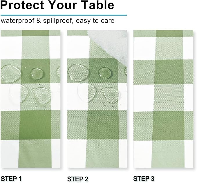 Hiasan 60 x 102 Inch Checkered Tablecloth Rectangle - Stain Resistant, Spillproof and Washable Gingham Table Cloth for Outdoor Picnic, Kitchen and Holiday Dinner, Sage Green and White