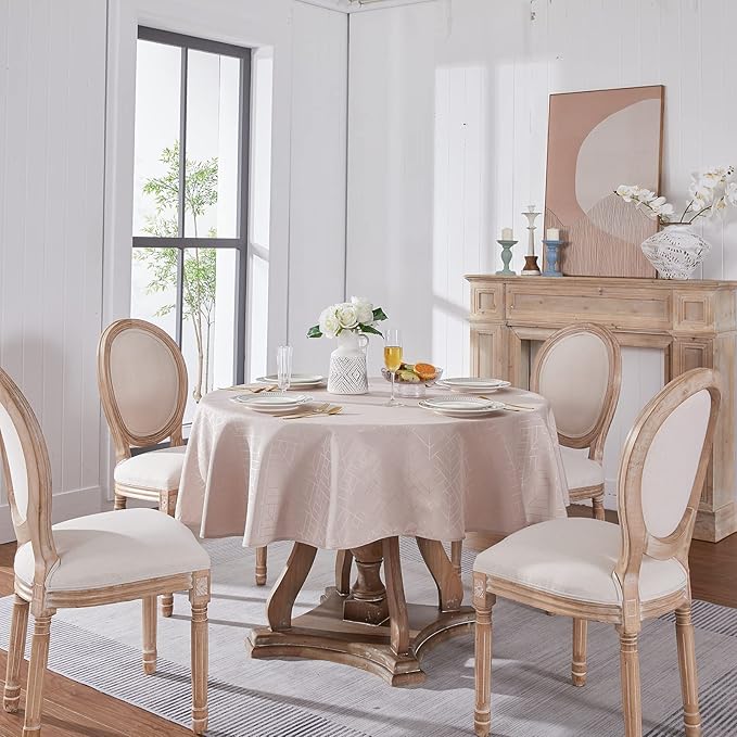 Round Table Cloth Jacquard Fabric Tablecloth Geometry Pattern Silky Soft Waterproof Washable Table Cover for Kitchen Dining Outdoor Birthday Party Banquet Decor (50 Inch Light Brown)