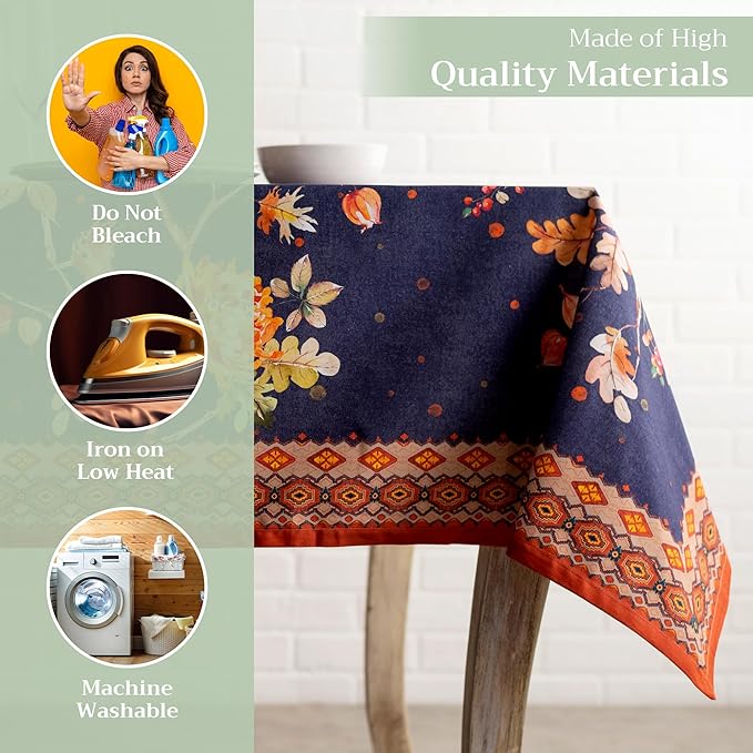 Maison d' Hermine Table Cloth Rectangle Table 100% Cotton 70 x 90 Inches Fall Tablecloth Reusable Everyday Use for Thanksgiving Christmas Decorations Dining Farmhouse Party (Kelim - Infinity)