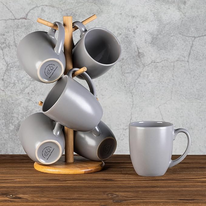 GBhome 12oz Coffee Mugs Set of 6, Large Ceramic Coffee Mugs for Man, Woman, Dad, Mom, Modern Coffee Mugs Set with handle for Tea/Latte/Cappuccino/Milk/Cocoa. Dishwasher&Microwave Safe,Matte Grey