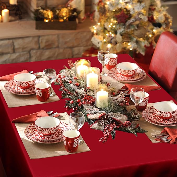 sancua Square Tablecloth - 54 x 54 Inch - Stain and Wrinkle Resistant Washable Polyester Table Cloth, Decorative Fabric Table Cover for Dining Tables, Buffet Parties and Camping, Red