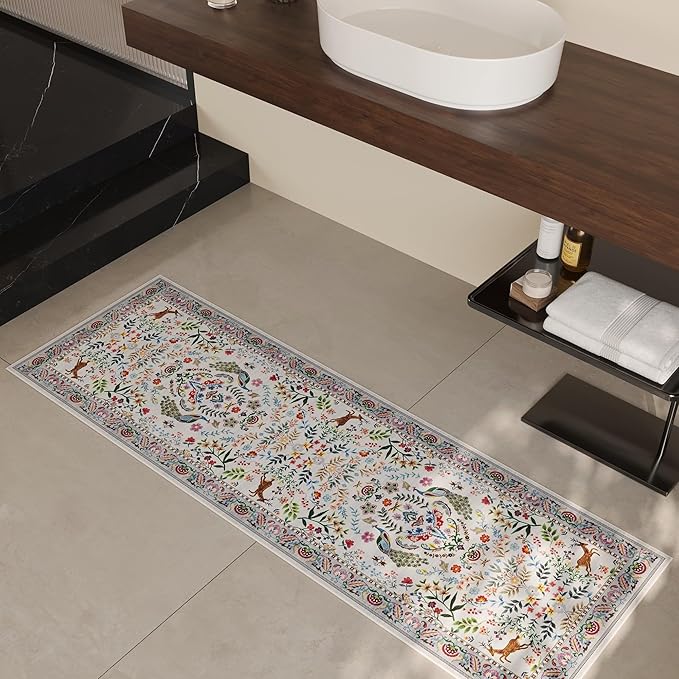 Rugcomf Runner Rug Washable Kitchen Runner 2'x 6'Runner Rug Floral Non-Slip for Entryway Indoor Soft Carpet Runner for Hallways, Kitchen, Laundry, Bedroom, Bathroom(Colorful)