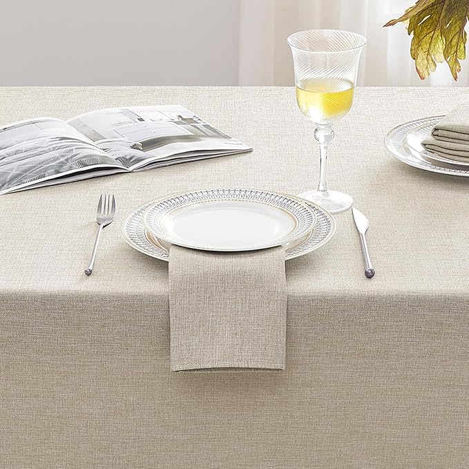 Softalker Small Tablecloth Beige 52x70 Inch Rectangle Linen Textured Outdoor Tablecloths Stain and Wrinkle Resistant Decorative Dining Table Cover Waterproof for Spring,Easter,Party,Garden,Coffee
