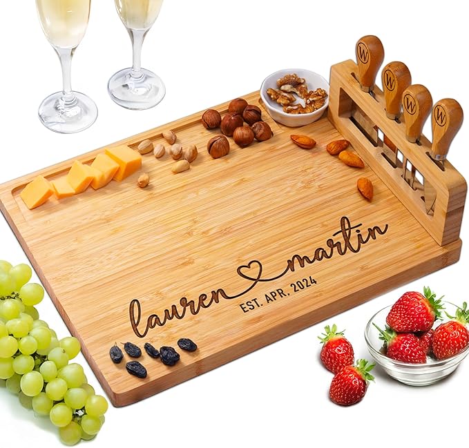 Personalized Charcuterie Board, Christmas Gifts for Couples 2025, Custom Engraved Cutting Board for Anniversary, Engagement, New Home (Couple)