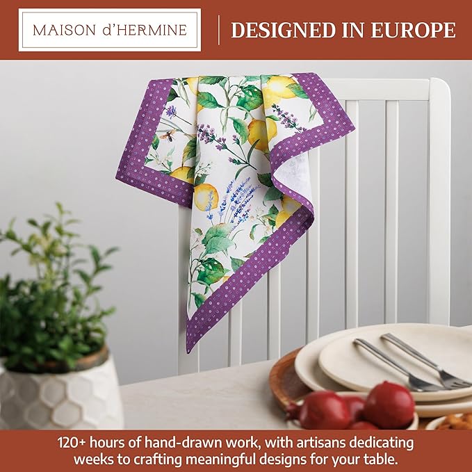 Maison d' Hermine Cloth Napkins Set of 4 100% Cotton Everyday Reusable Square Napkins Cloth Washable Dinner Party Wedding Restaurant Valentines Day Decorations Spring/Summer (Sivergue, 18" x 18")