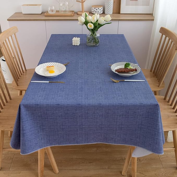 Pioggia Vinyl Tablecloth with Flannel Backing Rectangle Waterproof Oil-Proof Plastic Table Cloth Wipeable PVC Table Cover for Indoor and Outdoor (Blue, 60 x 84 Inch)