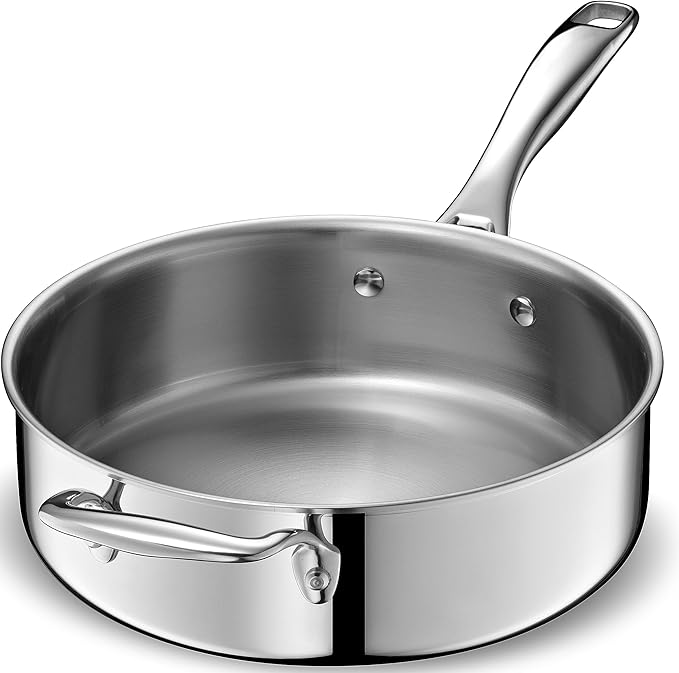 LEGEND COOKWARE 5-Ply Stainless Steel 3.5-Quart Saute Pan with Lid - Induction Compatible, Oven Safe 800°F - Non-Toxic, No Coatings - Even Heating, Won't Warp - Built to Last Generations