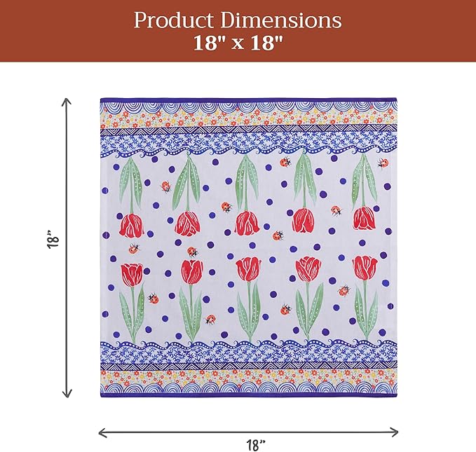 Maison d' Hermine Cloth Napkins Set of 4 100% Cotton Everyday Reusable Square Napkins Cloth Washable Dinner Party Wedding Restaurant Valentines Day Decorations Spring/Summer (Folky Floral, 18" x 18")