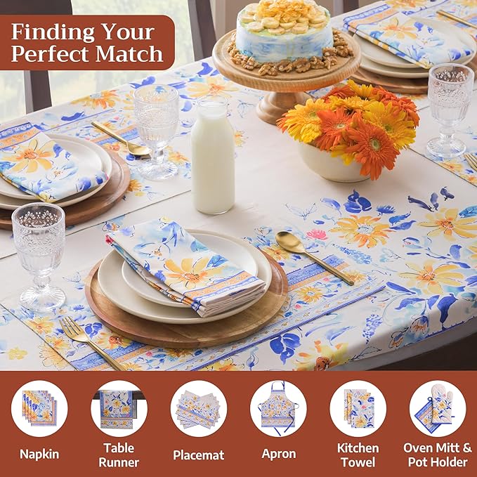 Maison d' Hermine Table Cloth Rectangle Table 100% Cotton 54 x 72 Inches Tablecloth Reusable Decorative for Dining Room Farmhouse Home Valentines Day Decorations Spring Summer - Girassol