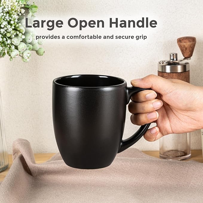 GBhome 12oz Coffee Mugs Set of 6, Large Ceramic Coffee Mugs for Man, Woman, Dad, Mom, Modern Coffee Mugs Set with handle for Tea/Latte/Cappuccino/Milk/Cocoa. Dishwasher&Microwave Safe,Matte Black