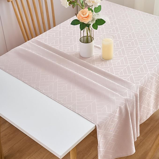 Table Cloth Rectangle Tablecloth 60 x 84 Inch Geometry Elegant Silky Soft Waterproof Washable Oblong Table Cover for Kitchen Dining Outdoor Birthday Party Banquet Decor Light Brown