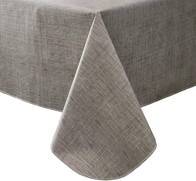 Pioggia Vinyl Tablecloth with Flannel Backing Rectangle Waterproof Oil-Proof Plastic Table Cloth Wipeable PVC Table Cover for Indoor and Outdoor (Grey, 60 x 84 Inch)