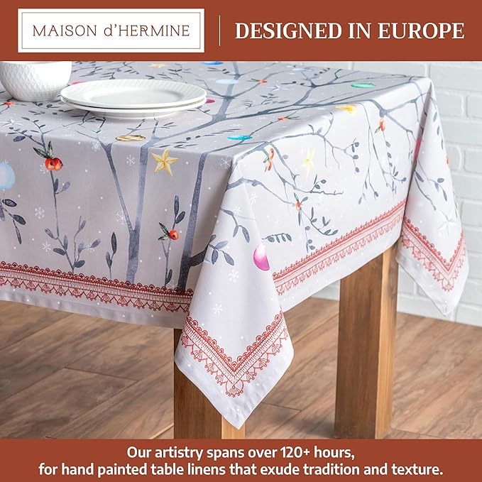 Maison d' Hermine Table Cloth Rectangle Table 100% Cotton 60 x 108 Inches Fall Tablecloth Reusable Everyday Use for Thanksgiving Christmas Decorations Dining Farmhouse Party (Fairy Christmas)