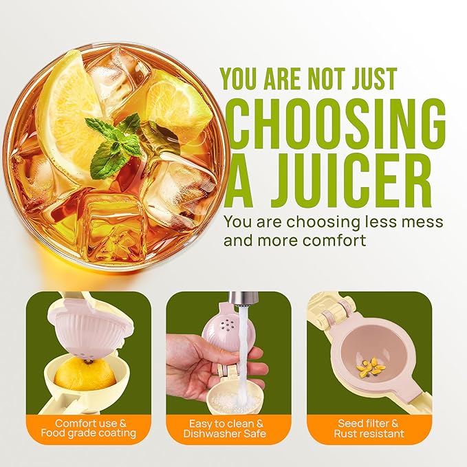 Zulay Kitchen Metal 2-in-1 Lemon Squeezer - Sturdy Max Extraction Hand Juicer Lemon Squeezer Gets Every Last Drop - Easy to Clean Manual Citrus Juicer Easy-Use Lemon Juicer Squeezer - Cream/Lavender