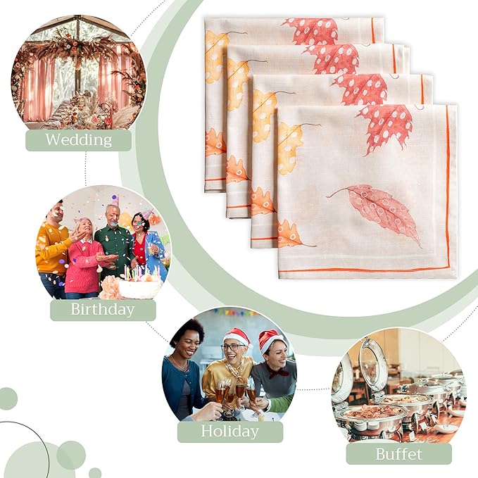 Maison d' Hermine Cloth Napkins Set of 4 100% Cotton for Thanksgiving Christmas Decorations Everyday Reusable Square Fall Napkins Cloth Washable Dinner Party (Colours of Autumn, 20"x20")