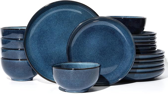 Stoneware Dinnerware Sets for 6, 18 Pieces Ceramic Plates and Bowls Sets, Chip and Scratch Resistant Dish Set, Dishwasher & Microwave Safe Plate Set, Starry Blue