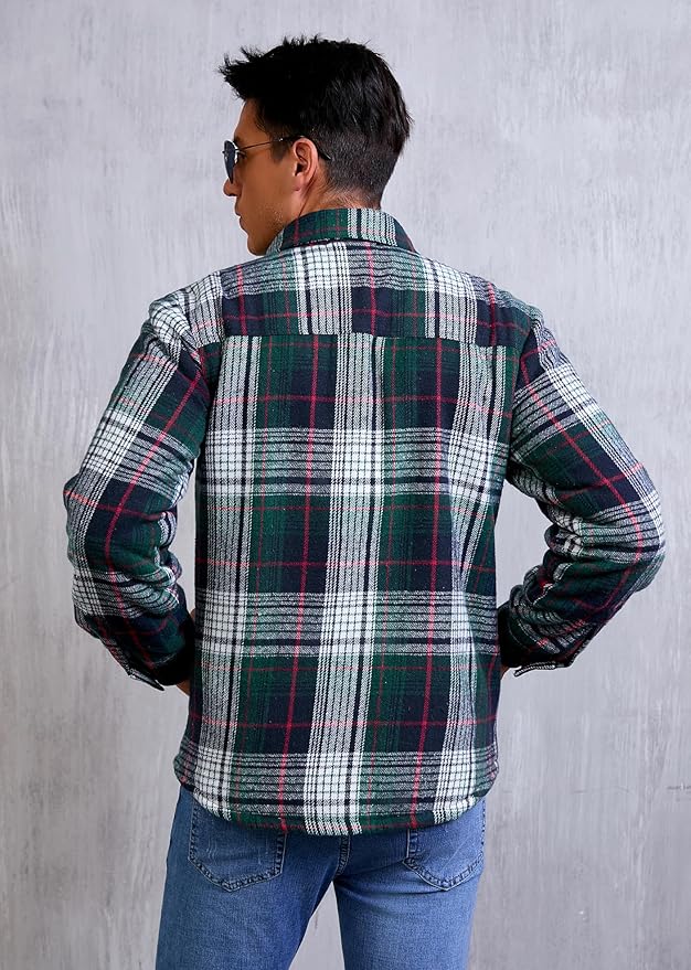Men's Cotton Sherpa Lined Button Down Flannel Shirt Jacket Plaid Soft Outdoor Flannel Jacket Shirt