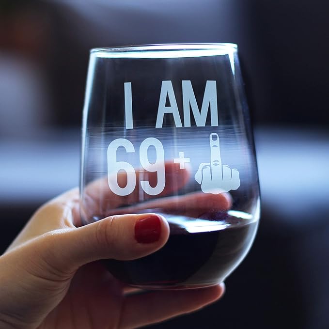 69 + 1-70th Birthday Stemless Wine Glass for Women & Men - Cute Funny Wine Gift Idea - Unique Personalized Bday Glasses for Mom, Dad, Friend Turning 70 - Drinking Party Decoration