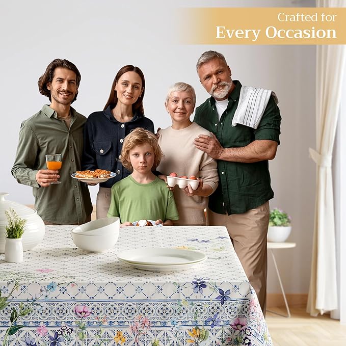 Maison d' Hermine Table Cloth Rectangle Table 100% Cotton 70 x 140 Inches Tablecloth Reusable Decorative for Dining Room Farmhouse Home Valentines Day Decorations Spring Summer - Faience
