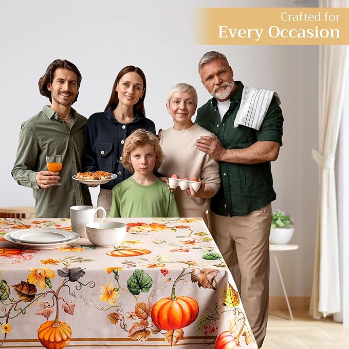 Maison d' Hermine Table Cloth Square Table 100% Cotton 60 x 60 Inches Fall Tablecloth Reusable Everyday Use for Thanksgiving Christmas Decorations Dining Farmhouse Party (Potiron)