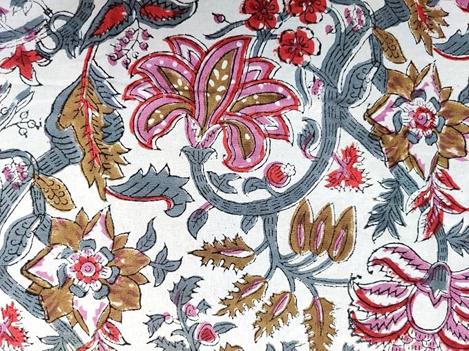 ATOSII Eden 100% Cotton Tablecloth, Handblock Floral Print Square Linen for Kitchen I Dining Table I Parties Wedding Christmas Thanksgiving Outdoors I Spring Summer Decor 60 X 60 Inches I 4 Seater