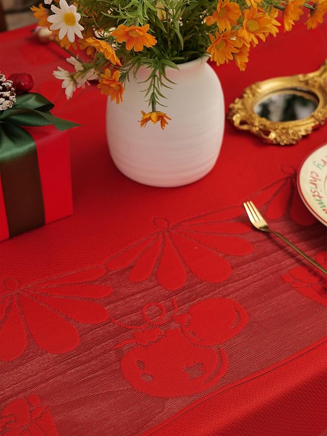 Jayla Christmas Red Lace Tablecloth, Vintage Red Lace Rectangular Tablecloth for Party Picnic Dinner Decor, 54 x 54 Inches